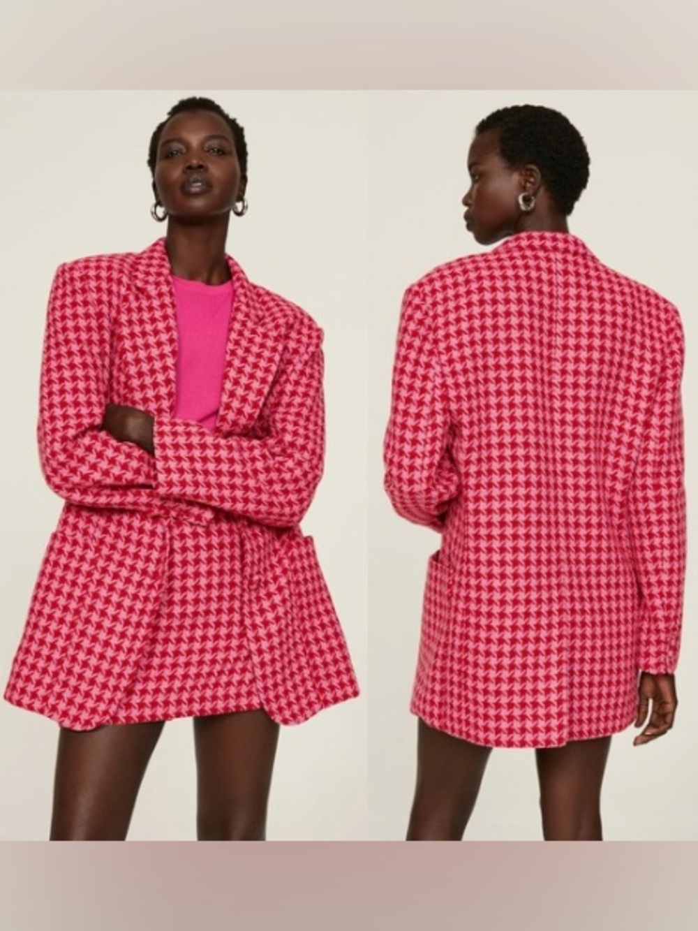 AFRM‎ Sassy Blazer Pink Red Herringbone Oversized NWT Small